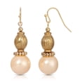 thumbnail image 1 of 1928 Jewelry Ridged Bead Faux Pearl Dangle Drop Earrings, 1 of 2