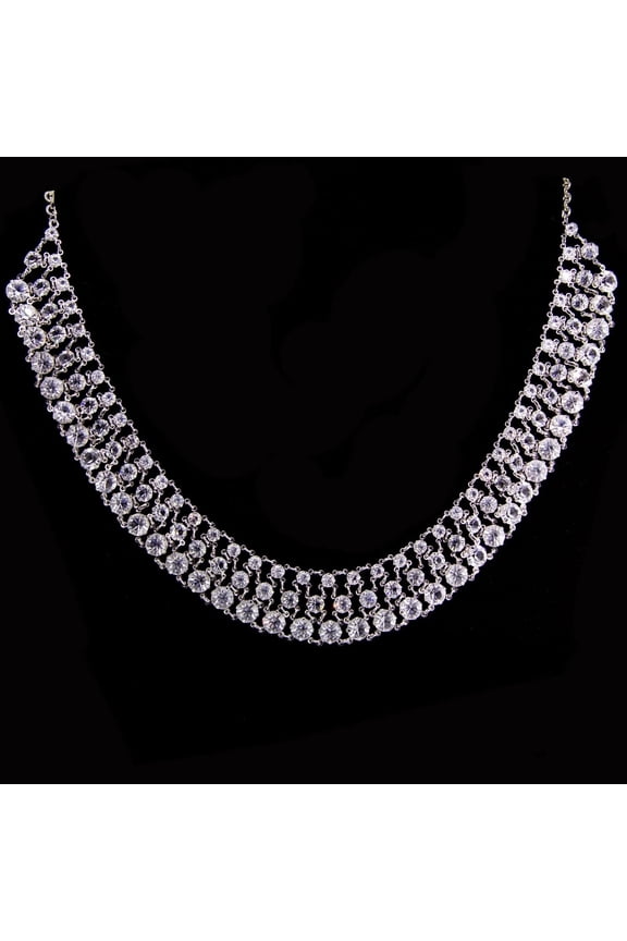 1928 Jewelry Round 3 Row Vintage Swarovski Element Necklace 16 + 3 Extender