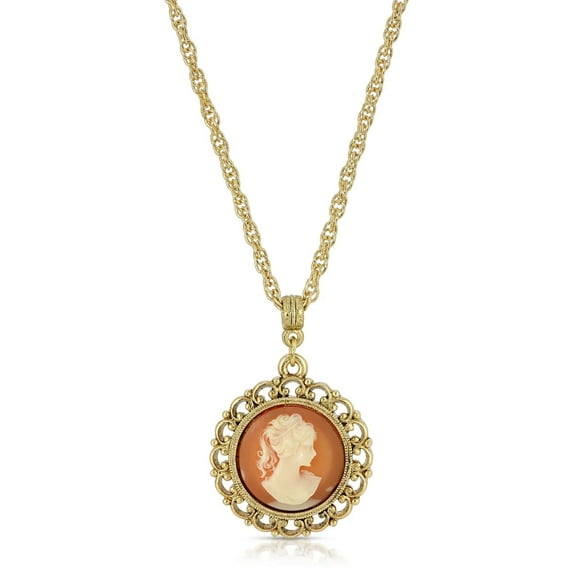 1928 Jewelry Round Cameo Pendant Necklace 18
