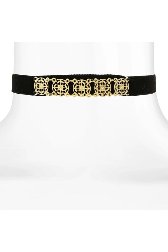 1928 Jewelry Round Filigree Black Grosgrain Ribbon Choker 12 + 5 Extender