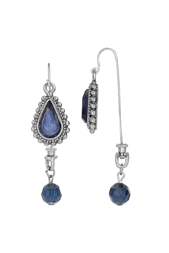 1928 Jewelry Sapphire Blue Teardrop Glass Stone Front Back Earrings
