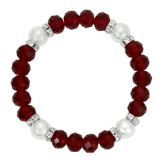 1928 Jewelry Siam Red Crystals Glass Pearls Elegance Stretch Bracelet