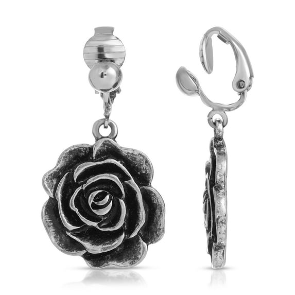 1928 Jewelry Silver Rose Clip On Earrings