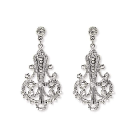 1928 Jewelry Silver Royal Filigree Ornamental Euro Drop Earrings
