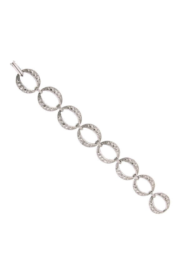 1928 Jewelry Silver Studded Faux Marcasite Link Clasp Bracelet