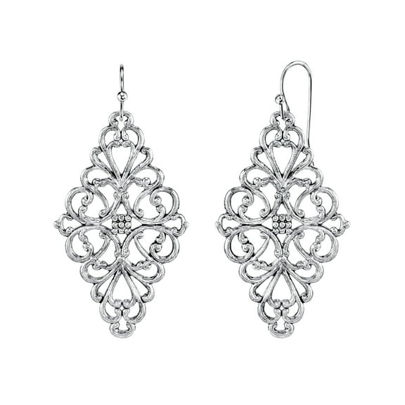 1928 Jewelry Silver Tone Filigree Diamond-Shape Drop Earrings