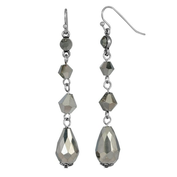1928 Jewelry Silver Tone Hematite Color Linear Drop Earrings