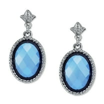 1928 Jewelry Silver-Tone Sapphire Color Faceted Oval Stone Earrings