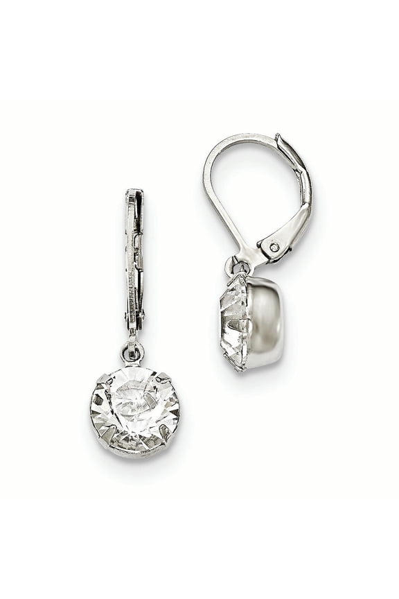 1928 Jewelry Silver-tone Clear Round Cut Crystals from Swarovski Dangle Leverback Earrings Fashion Earrings