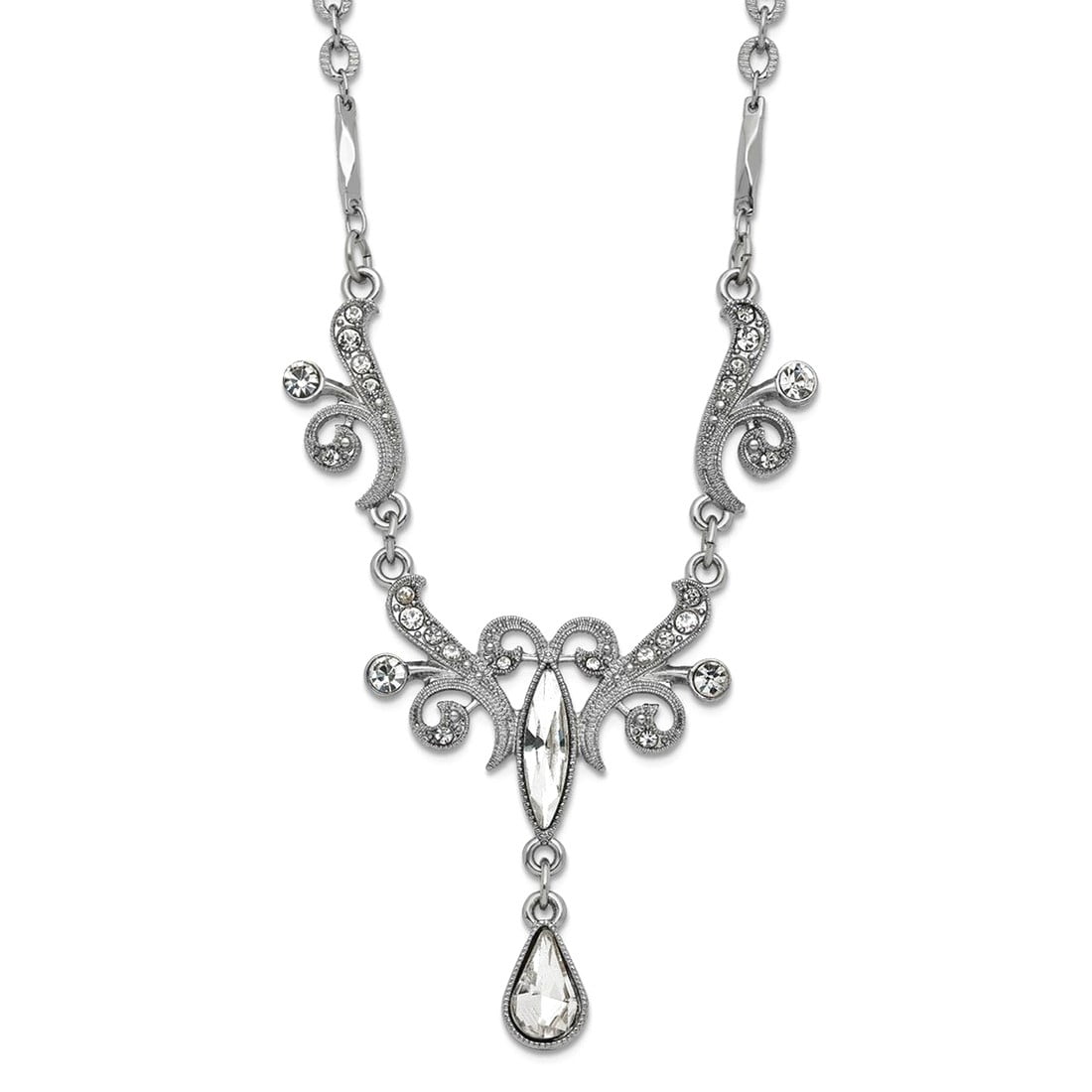 JEWELRYWEB Silver-tone Fancy Lobster Closure Crystals Teardrop 15 Inch Necklace 7.5mm Wide Pendant-Necklace