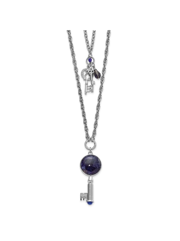 1928 Jewelry Silver-tone Two Strand Three Key Pendants Crystal and Sodalite Accents Necklace