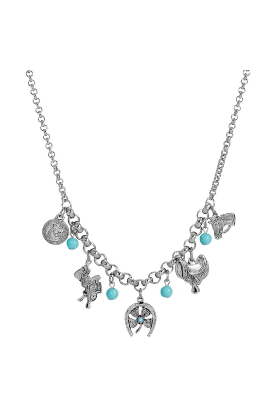 1928 Jewelry Southwest Turquoise Bead Luck Charm Pendant Necklace For Women 16" + 3" Extender