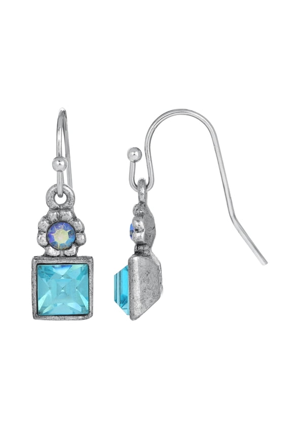 1928 Jewelry Square Aqua Blue Crystal Aurora Borealis Drop Earrings