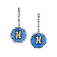 thumbnail image 1 of 1928 Jewelry Sunburst Sapphire Blue Enamel Gold Tone H Initial Earrings, 1 of 4