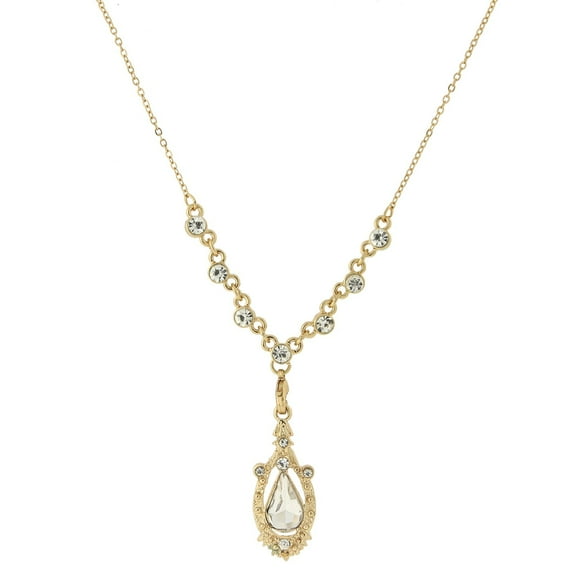 1928 Jewelry Suspended Crystal Teardrop Adjustable Y-Shape Necklace For Women 16" + 3" Extender (Gold)