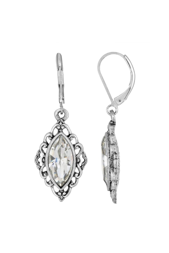 1928 Jewelry Swarovski Element Navette Diamond Drop Earrings