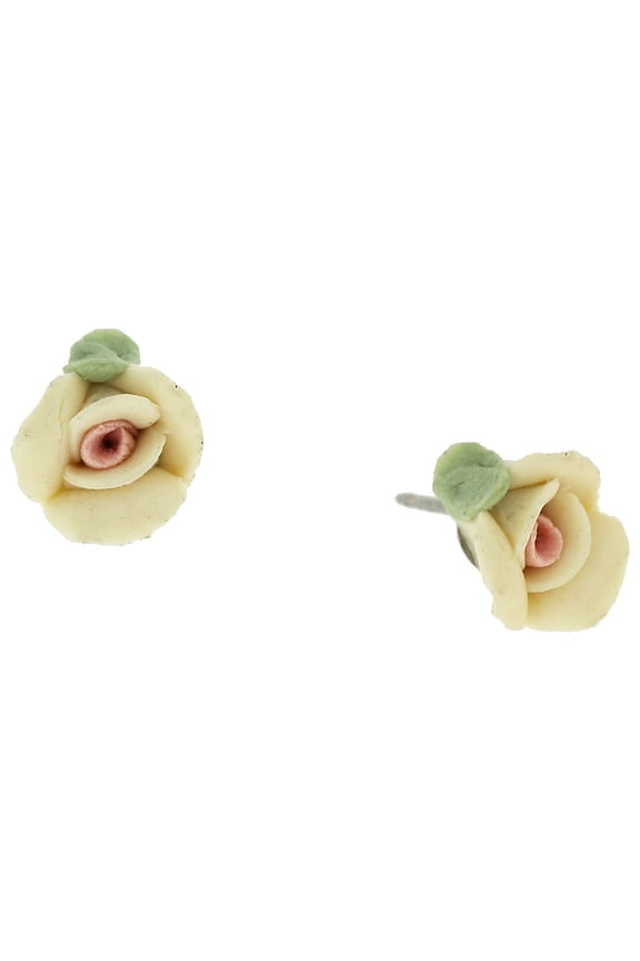 1928 Jewelry Sweet Ivory Porcelain Rose Stud Earrings