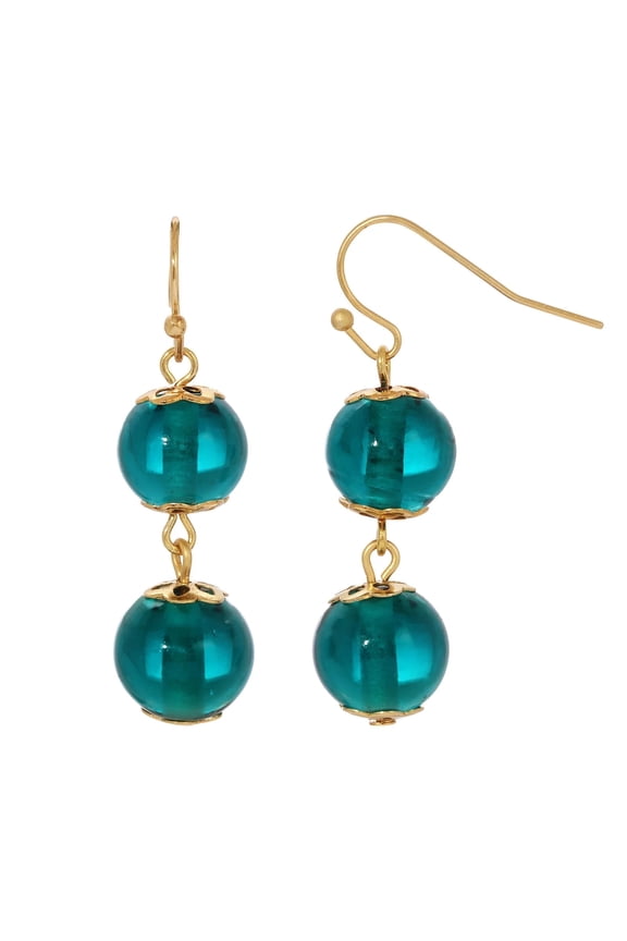 1928 Jewelry Teal Round Glass Bead Drop Earrings