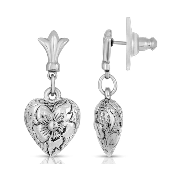 1928 Jewelry Textured Floral Puffed Heart Stud Earrings