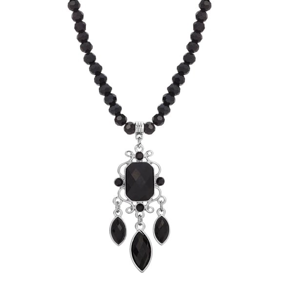 1928 Jewelry Triumphant Chandelier Black Strand Pendant Necklace For Women 15" + 3" Extender