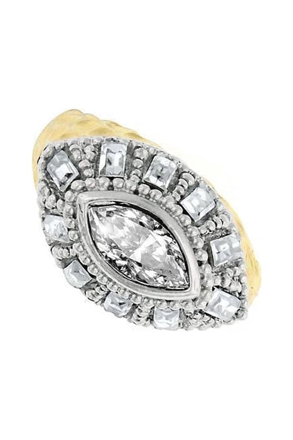 1928 Jewelry Two Tone Crystal Dome Hammered Ring Size 7