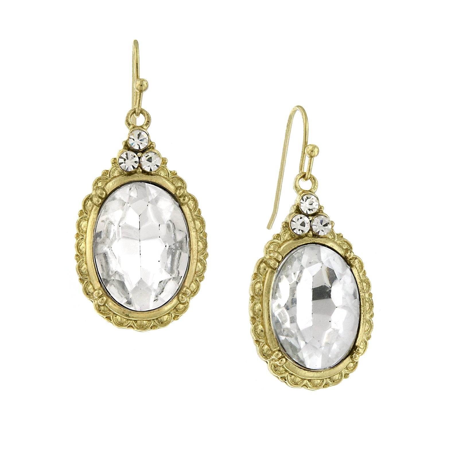 1928 Jewelry "Victorian Cristallo" Crystal Clear Oval Faceted Drop Earrings