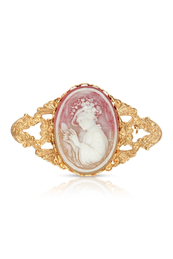 1928 Jewelry Victorian Women Pink Carnelian Cameo Bar Pin