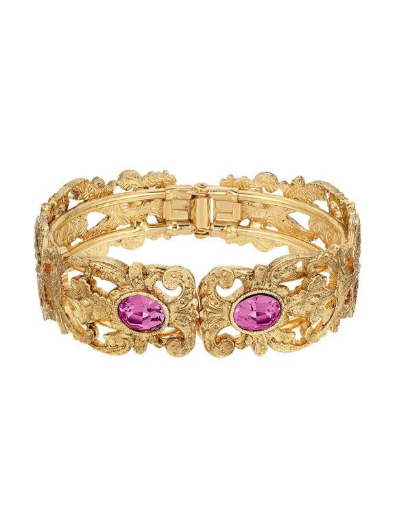 1928 Jewelry Vienna Rose Pink European Crystal Hinge Cuff Bracelet