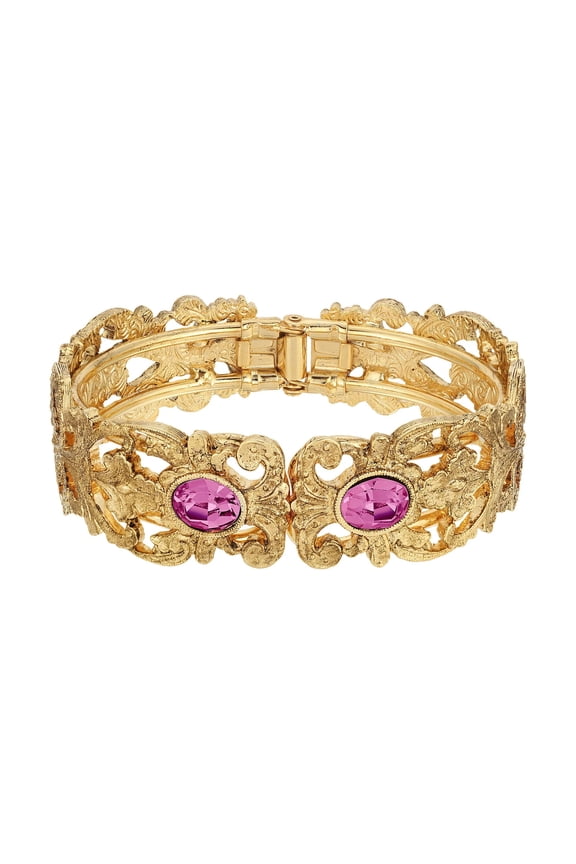 1928 Jewelry Vienna Rose Pink European Crystal Hinge Cuff Bracelet