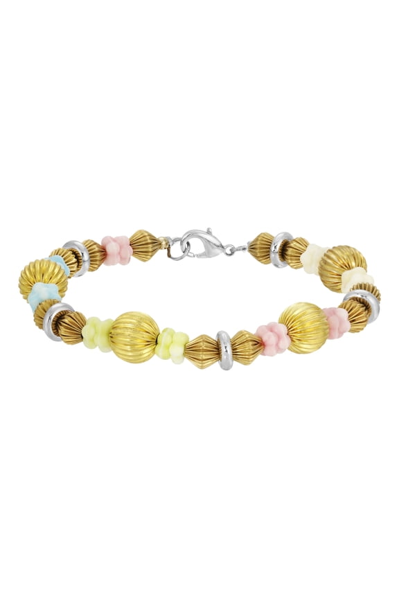 1928 Jewelry Vintage Multicolored Flower Power Bead Bracelet, 7.5L