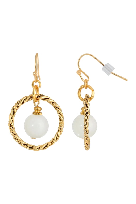 1928 Jewelry White Quartz Bead Twisted Hoop Earrings
