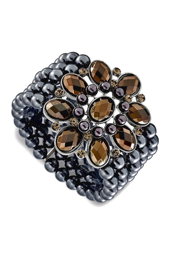 Plated Black and Hematite Acrylic Beads Stretch Bracelet 58.4mm Wide - Jewelry Gift for Mom