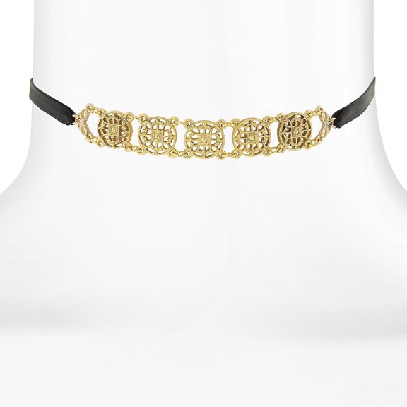 1928 Jewelry With Thin Black Rope Filigree Choker Necklace For Women 12" + 5" Extender