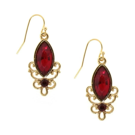 1928 Jewelry Women's 14K Gold Dipped Alluring Siam Red Crystal Drop Earring