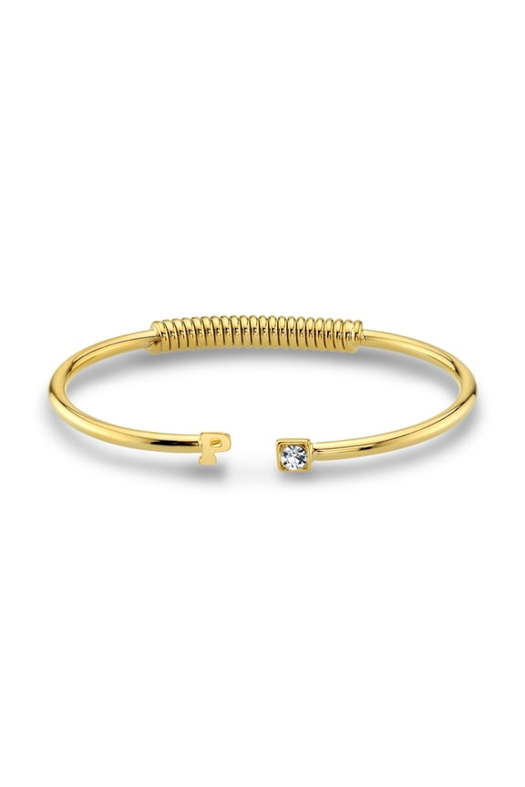 1928 Jewelry Women's 14K Gold Dipped Initial L And Clear Crystal Accent C-Cuff Bracelet
