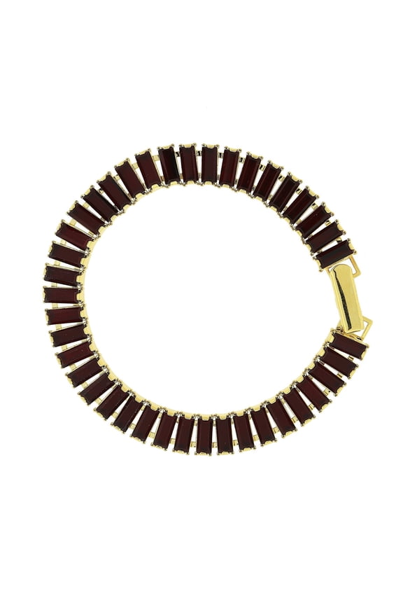 1928 Jewelry Women's 14K Gold Dipped Siam Red Swarovski Element Crystal Baguette Bracelet