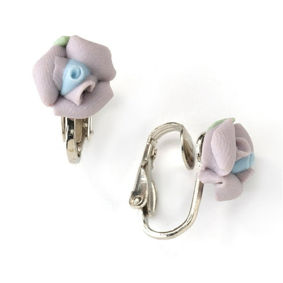 1928 Jewelry Women's Bridal Lavender Porcelain Rose Clip On Earrings