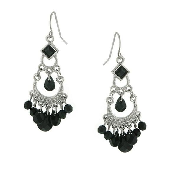 1928 Jewelry Women's Briolette Beads & Crystal Silver Crescent Chandelier Earrings