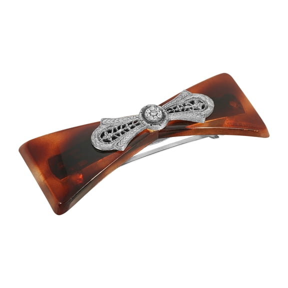1928 Jewelry Women's Brown Tortoise Filigree And Crystal Accent Hair Barrette, (1 Pcs)