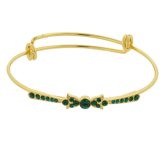1928 Jewelry Women's Emerald Green Crystal Expandable Wire Bangle Bracelet