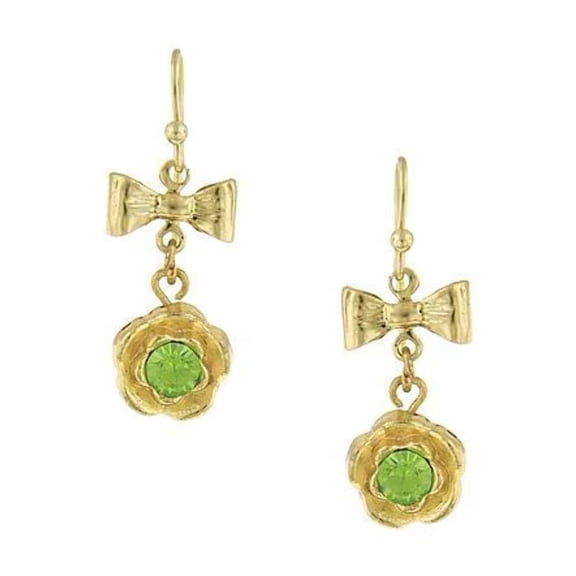 1928 Jewelry Women's Flower Green Crystal And Bow Drop Earrings