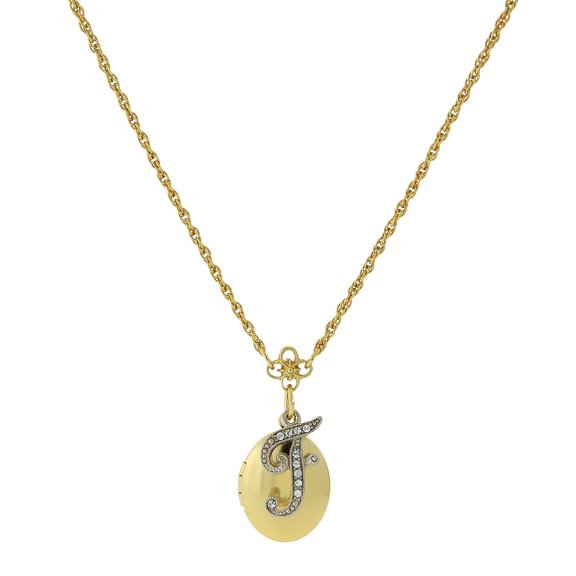 1928 Jewelry Women's Gold And Silver Tone Crystal Initial F Locket Necklace, 16" + 3" Extender