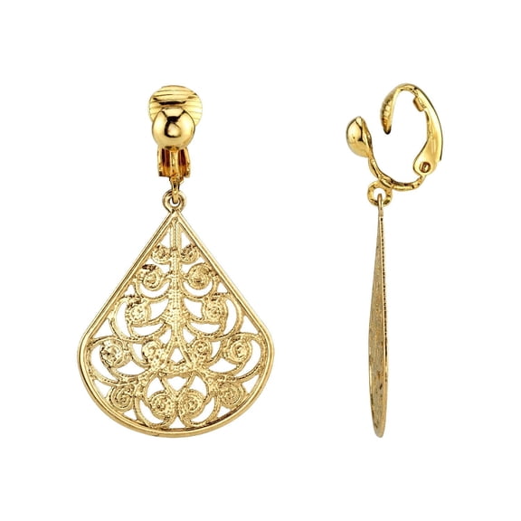 1928 Jewelry Women's Gold Vintage Filigree Teardrop Clip On Earrings
