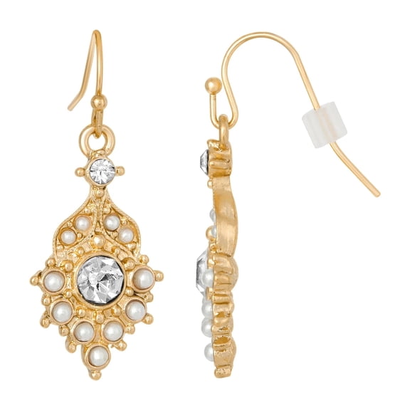 1928 Jewelry Women's Gold Tone Deco Lux Faux Pearl Crystal Drop Earrings
