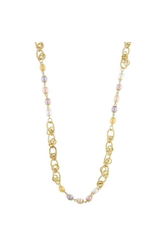 1928 Jewelry Women's Gold Tone Multi-Color 8mm Faux Pearl Chain Strand Pendant Necklace 28" + 2" Extender