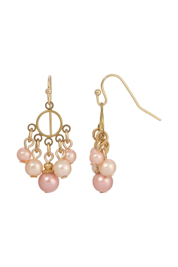1928 Jewelry Women's Gold Tone Rosabella Dangling Multicolor Faux Pearl Earrings
