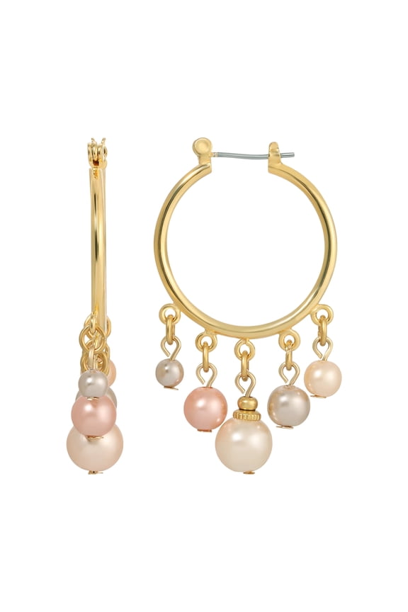 1928 Jewelry Women's Gold Tone Rosabella Multicolor Faux Pearl Hoop Earrings