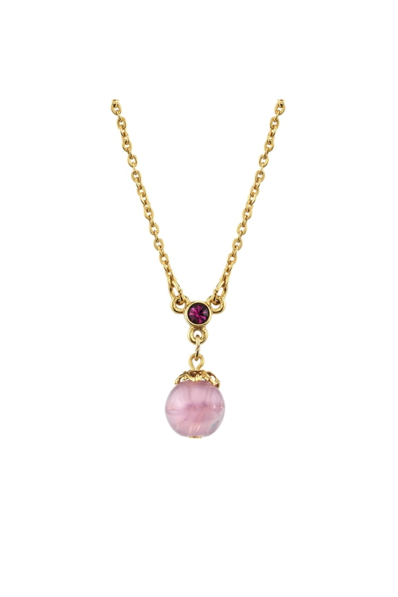 1928 Jewelry Women's Light Amethyst Color Round Bead Drop Pendant Necklace 16" + 3" Extender