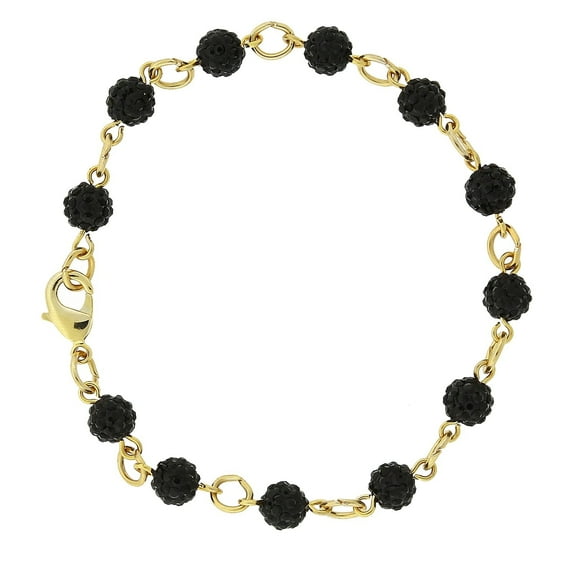 1928 Jewelry Women's Minimalist Fireball Pave Black Crystal Linking Bracelet, 7.5"