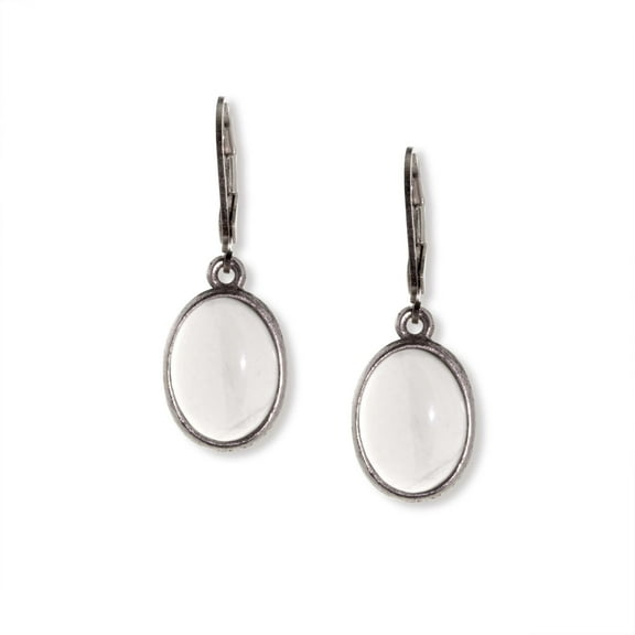 1928 Jewelry Women's Oval White Howlite Semi Precious Gemstone Drop Earrings